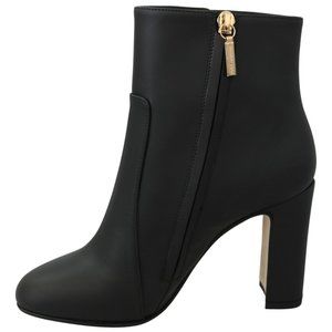 DOLCE & GABBANA  Black Leather Short Boots Zipper Shoes